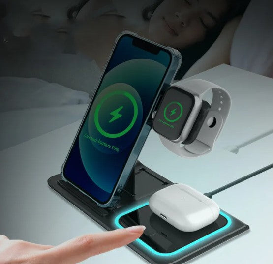 3-in-1 Wireless Charger with Foldable Design & Ambient Light