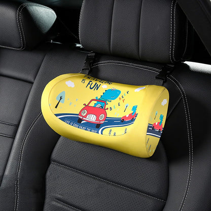Kwaks Car Headrest PillowAdjustable Car Neck PillowHead Support for Car Seat Car Pillow for Kids and Adults-Road Trip Essentials (Dinosaur Yellow)