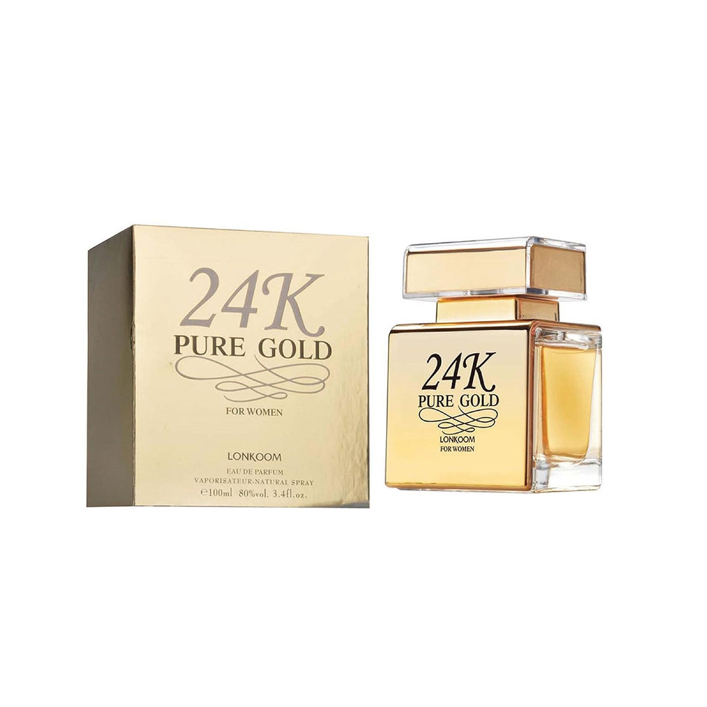 Lonkoom 24K Pure Gold - Long Lasting Perfume for Women - Woody and Citrus Scent with Notes of Clementine Blackcurrant Tuberose Freesia and Vanilla - Travel Size Womens Perfume Spray - 3.4 oz