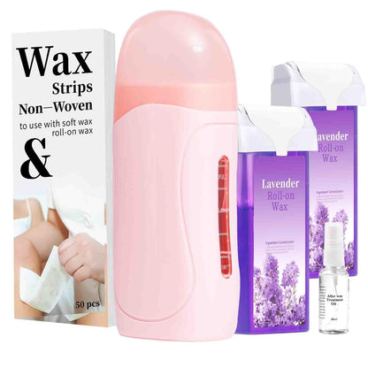 Waxpro Roll on Wax KitWaxing Kit for Women Wax Roller Kit Easy Waxing at Home with 2 Wax Cartridges & 50 Pcs Wax Strips (Lavender)