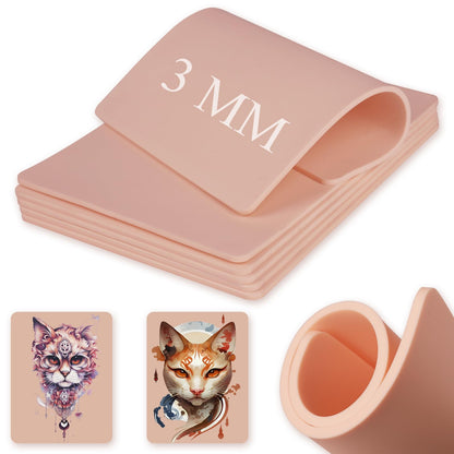3MM Tattoo Fake Skin - Romlon 6Pcs Tattoo Practice Skin Thickened Tattoo Skin 7.4x5.6" Fake Skin Tattoo Blank Tattoo Practice Skin Double Sides Fake Tattoo Skin for Tattoo Supplies Tattoo Accessories