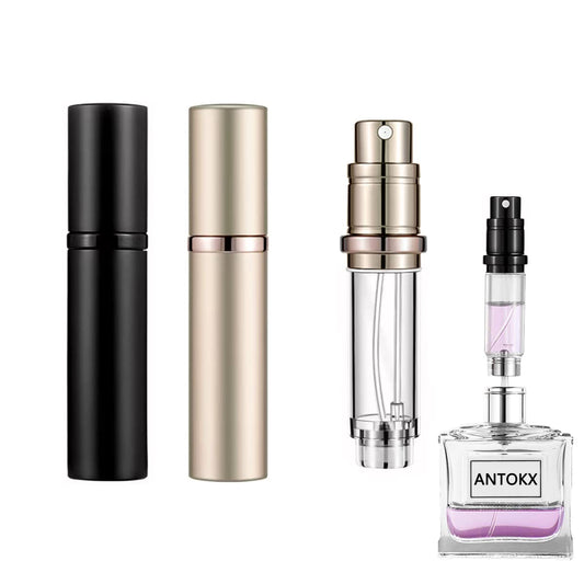 ANTOKX Travel Perfume Bottle Refillable Atomizer - 2-Pack 5ML Perfume Atomiser Pocket Perfume Dispenser Leakproof Portable Perfume Sprayer (Black & Gold)