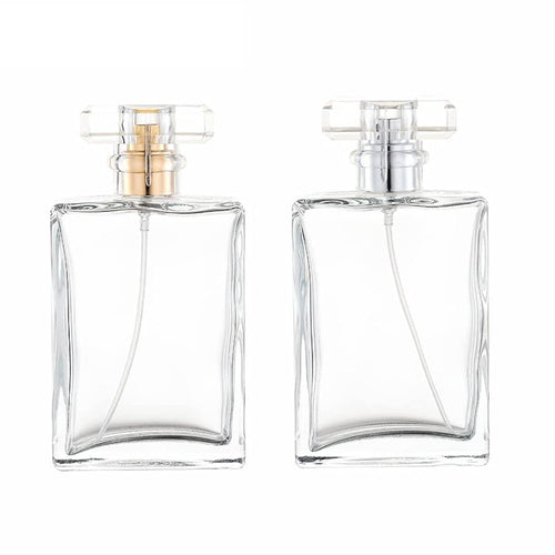 YORROR 2 Pack Clear Glass Perfume Atomizer100ml Empty Refillable Perfume Spray Bottle for Men and WomenPortable Fragrance Fine Mist Spray Bottle Perfume Dispenser for Travel (Gold+Silver)