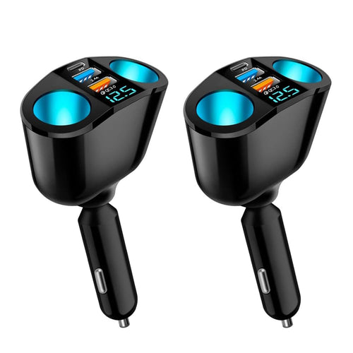 5 Port Cigarette Lighter SplitterQC3.0&PD 20W Super Fast Car Charger with Dual Cigarette Lighter Plug with LED Voltmeter Compatible with iPhone 15 Pro iPad Dash Cam GPS (PD+QC+2.4A) 2Pcs